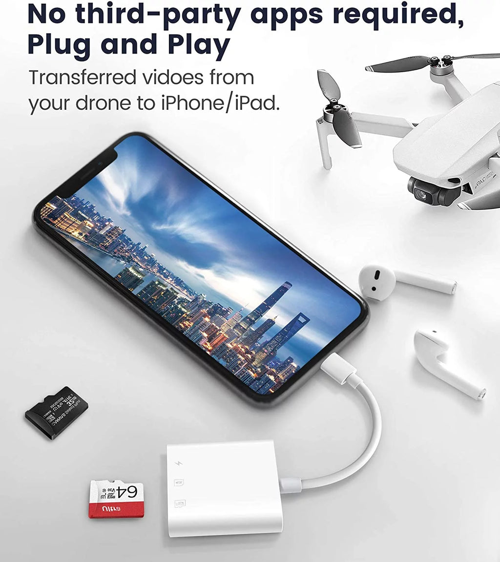 Lector De Tarjetas SD Para Iphone Ipad, Cámara De Juego Trail Micro SD Lector De Tarjetas, Cámaras Réflex Lector De Tarjetas SD Con Doble Ranura, Adaptador De Tarjeta De Memoria Para Fotografía, Plug and Play