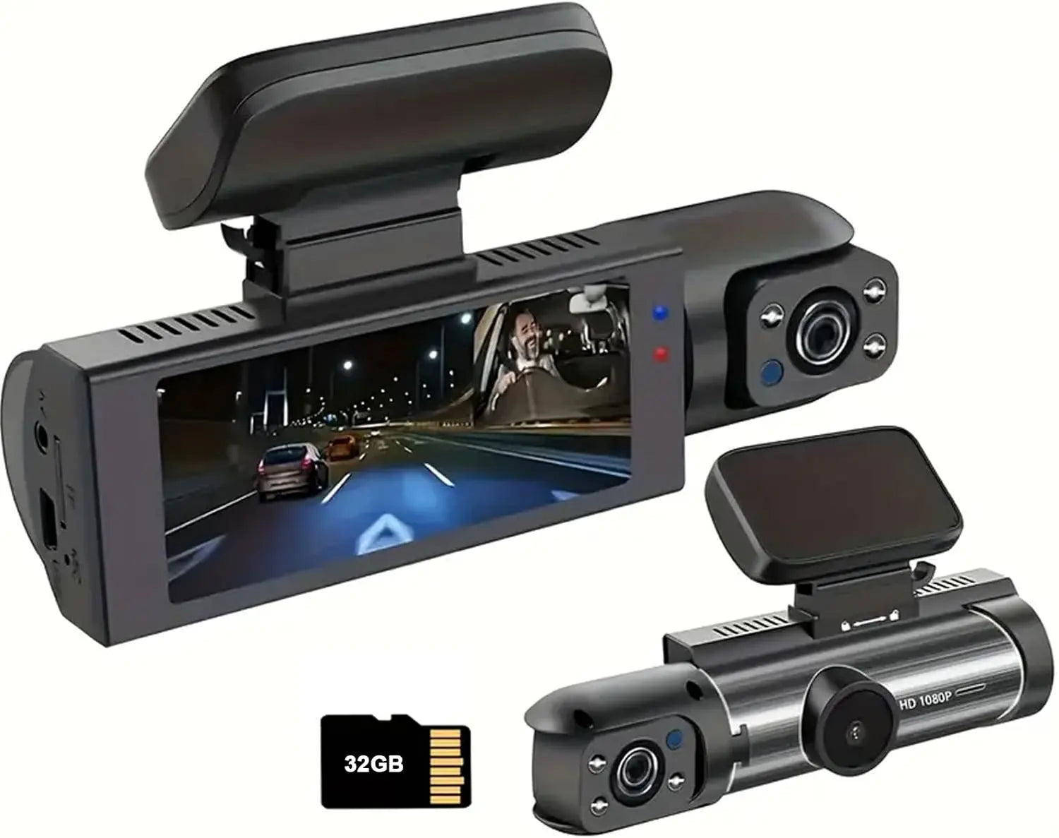Experience Crystal Clear Journeys with the WHATOOK 1080P Ultra HD Dual Dash Cam – Complete with Night Vision and 32GB Memory Card!