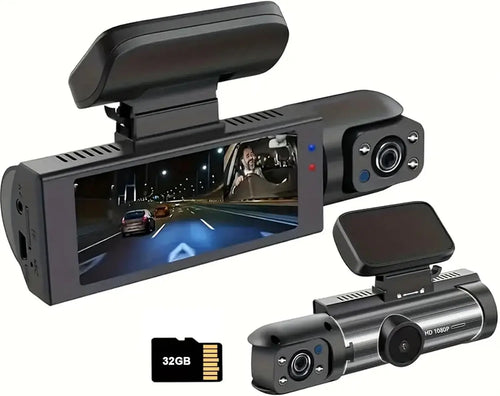 Experience Crystal Clear Journeys with the WHATOOK 1080P Ultra HD Dual Dash Cam – Complete with Night Vision and 32GB Memory Card!