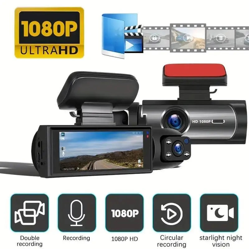Experience Crystal Clear Journeys with the WHATOOK 1080P Ultra HD Dual Dash Cam – Complete with Night Vision and 32GB Memory Card!