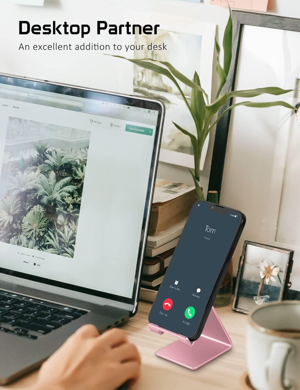 Cell Phone Stand Holder -  Aluminum Desktop Solid Portable Universal Desk Stand Compatible with All Mobile Smart Phone Huawei Iphone X 8 7 6 plus 5 Ipad Mini Tablet Office Decor (Rose Gold)