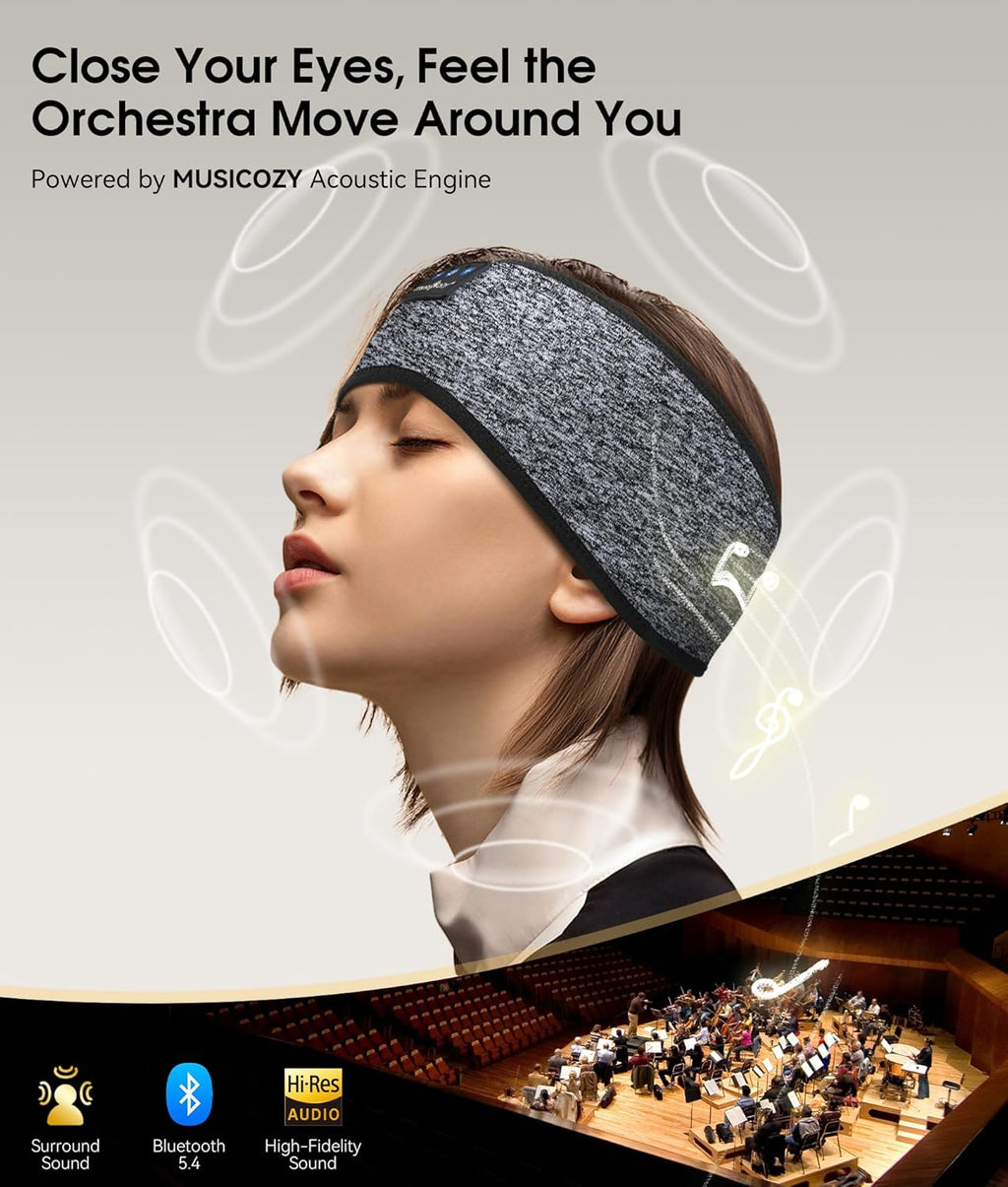 Experience Ultimate Comfort with MUSICOZY Bluetooth 5.4 Sleep Headphones - Wireless Headband for Music, Travel, and Workouts