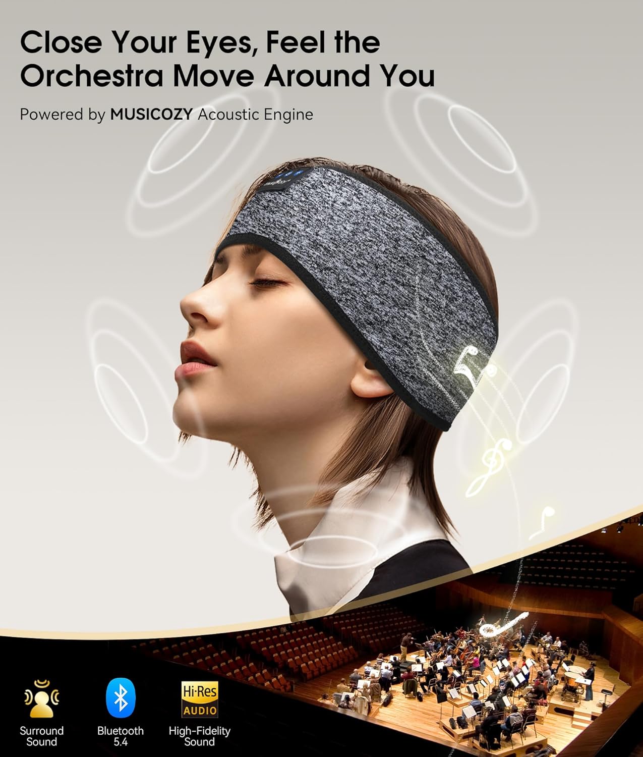 Experience Ultimate Comfort with MUSICOZY Bluetooth 5.4 Sleep Headphones - Wireless Headband for Music, Travel, and Workouts
