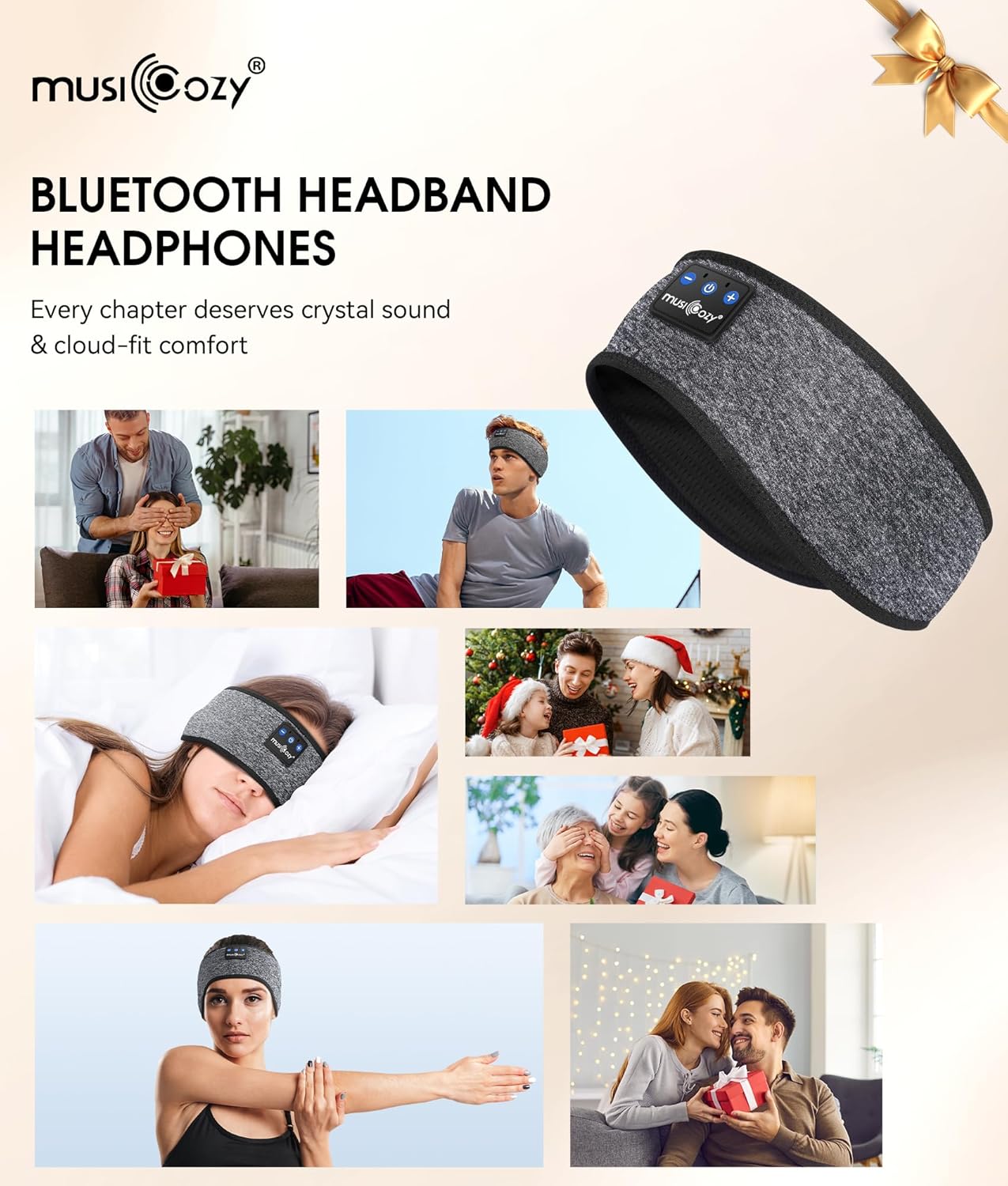 Experience Ultimate Comfort with MUSICOZY Bluetooth 5.4 Sleep Headphones - Wireless Headband for Music, Travel, and Workouts