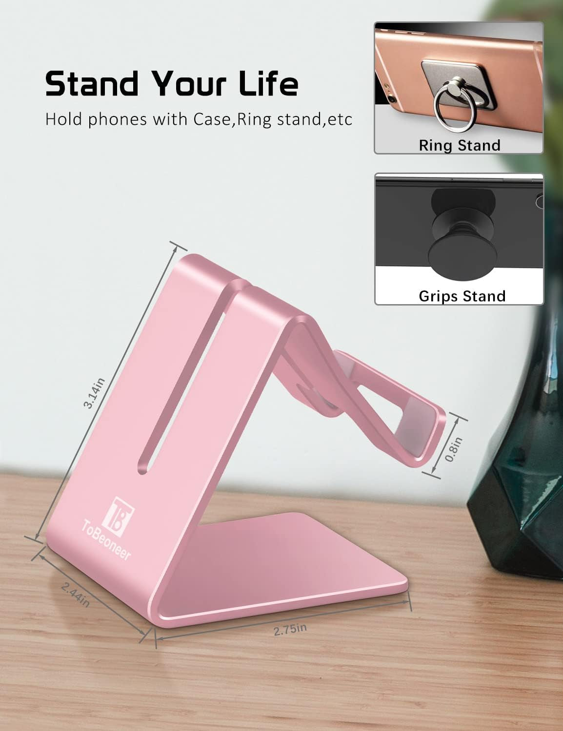 Cell Phone Stand Holder -  Aluminum Desktop Solid Portable Universal Desk Stand Compatible with All Mobile Smart Phone Huawei Iphone X 8 7 6 plus 5 Ipad Mini Tablet Office Decor (Rose Gold)