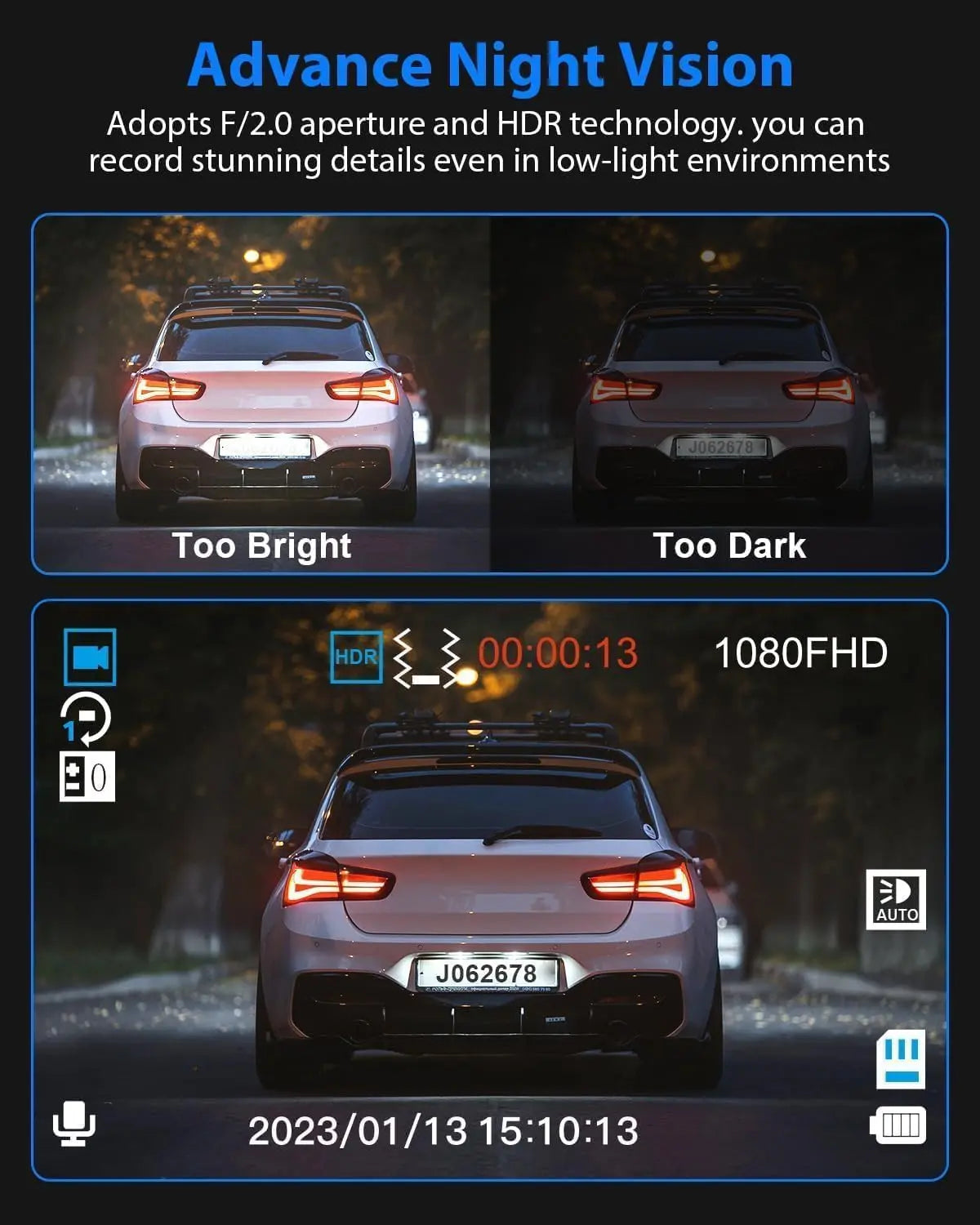 Experience Crystal Clear Journeys with the WHATOOK 1080P Ultra HD Dual Dash Cam – Complete with Night Vision and 32GB Memory Card!