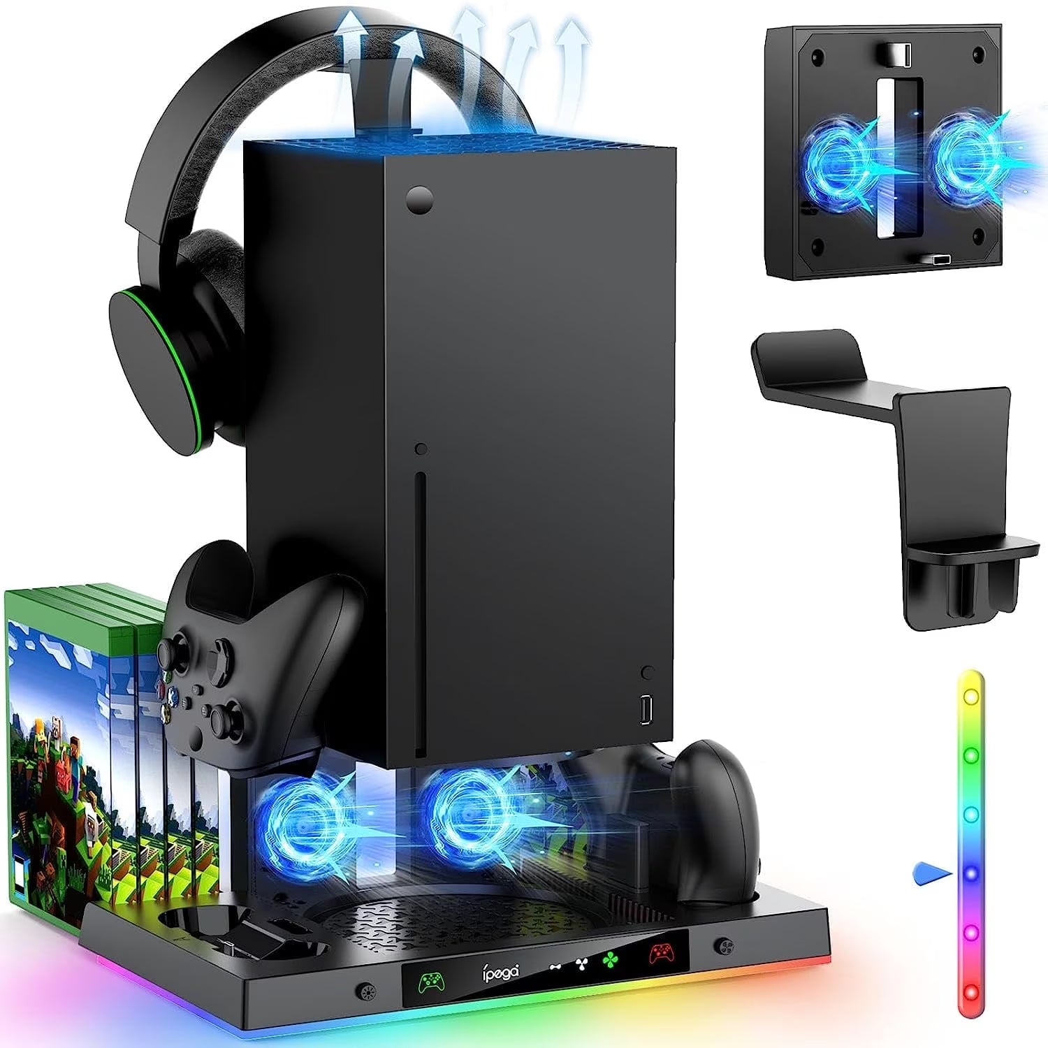 Estación De Carga Con Ventilador De Enfriamiento RGB Mejorada Para Consola Y Control Xbox Series X, Base De Carga Dual Inalámbrica Y Soporte Para Sistema De Enfriamiento Con 15 Modos De Luz Colorida Para Almacenamiento De Accesorios Xbox Series X